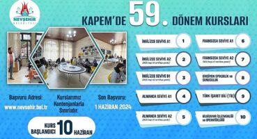 Nevşehir Belediyesi Gençlik ve Spor Hizmetleri Müdürlüğü bünyesinde faaliyetlerini sürdüren Kapadokya Eğitim Merkezi (KAPEM)’de 59. Dönem kursları Haziran ayında başlayacak